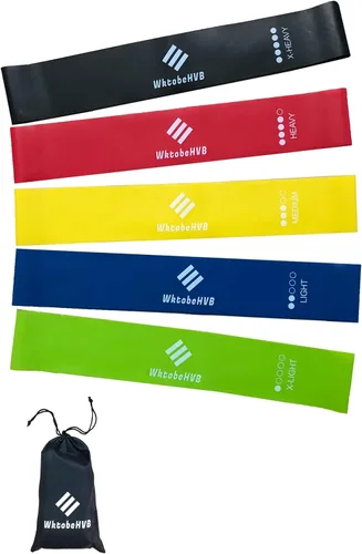 Vista 3 de Bandas elásticas de resistencia para ejercicio, paquete de 5/10, bandas elásticas de 10/12 pulgadas para entrenar con bolsa de transporte, bandas