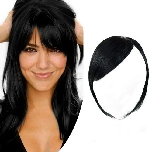 Vista 9 de Shinon Flequillo lateral grueso, extensiones de cabello humano real, color marrón claro
