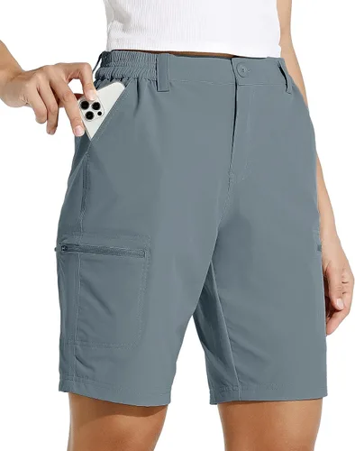 Vista 19 de Willit - Pantalones cortos de senderismo tipo cargo para mujer, de 10 pulgadas, elásticos, para golf, activos, de secado rápido, pantalones cortos