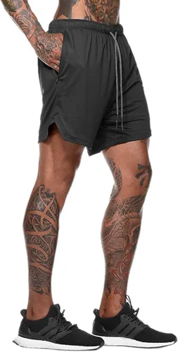 Vista 5 de Cicilin - Pantalones cortos de entrenamiento con compresión interna de secado rápido para hombre