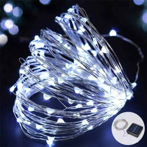 Vista 5 de Guirnalda de luces solares para decoración de temporada al aire libre de bodas, fiestas (blanco)
