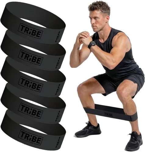 Vista 17 de Tribe Lifting - Bandas de resistencia de tela para glúteos y piernas Juego de 5 bandas de tela para entrenamiento Bandas gruesas de glúteos