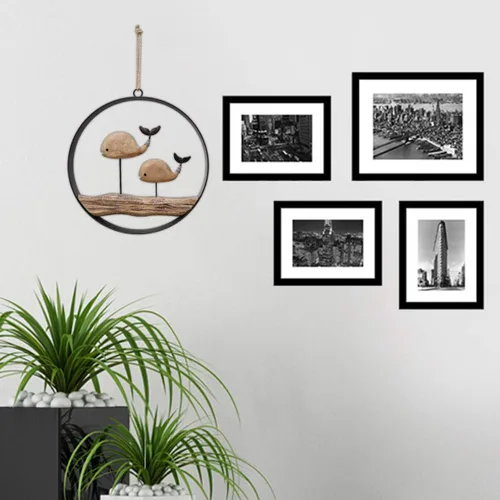 Vista 7 de YUMBOR Adorno rústico de ballena de madera colgante, ballena náutica desgastada, adorno de pared colgante de playa, temática costal, decoración