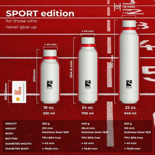 Vista 2 de Root FTC - Frasco térmico de acero inoxidable de doble pared, tapa anticaídas, parte inferior a prueba de golpes, cuerdas elásticas, 17.9 fl oz
