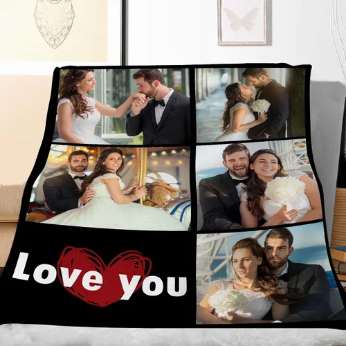 Vista 5 de Manta personalizada con foto, fabricada en Estados Unidos, 5 fotos, mantas personalizadas con imágenes propias para papá, mamá, familia, niños