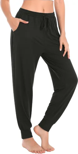 Vista 11 de Envlon - Pantalones de yoga para mujer, sueltos, ligeros, pantalones de entrenamiento, con cordón, cómodos, joggers casuales, con bolsillos Negro