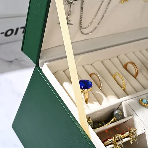 Vista 5 de AVIZCVE Caja organizadora de joyas para mujeres y niñas, organizador de joyas grande de 3 niveles con cerradura para collares, anillos, aretes