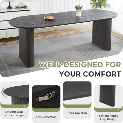 Vista 5 de Juego de mesa de comedor ovalada extensible con 4 sillas tapizadas de terciopelo de alta gama, mesa de cocina de 59 a 91 pulgadas y sillas