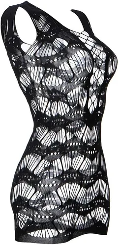 Vista 3 de Lencería de red para mujer, ropa de dormir transparente de una pieza con cuello en V, mini vestido, talla única