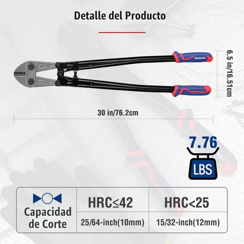 Vista 6 de WORKPRO Cortador de pernos de 30 pulgadas, hoja de acero al molibdeno cromado, cortador de pernos resistente con agarre de goma suave, herramienta