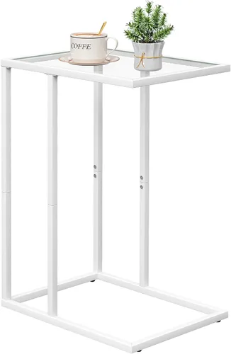 Vista 12 de Mesa auxiliar de cristal en C, mesa auxiliar para sofá, mesa auxiliar de vidrio templado con marco de metal, mesa de bandeja de TV para espacio Negro