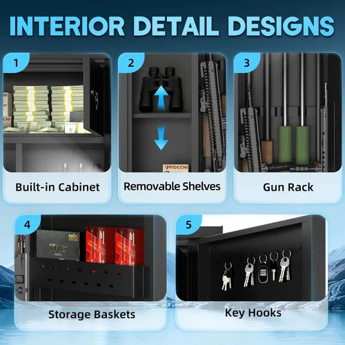 Vista 3 de Caja fuerte grande para 12-15 rifles y pistolas, gabinetes de armas para rifles y escopetas con teclado digital y modo de alarma, caja fuerte