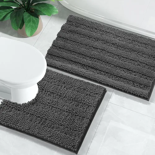 Vista 28 de Yimobra Juego de 2 alfombras de baño de felpilla suave y absorbente y alfombra para inodoro en forma de U, antideslizante, lavable a máquina