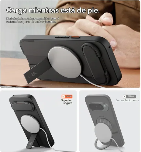 Vista 6 de SURITCH Funda para teléfono Google Pixel 9 Pro XL, compatible con MagSafe, funda protectora con cubierta de cámara y soporte de metal ajustable