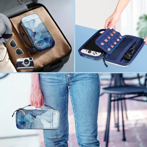 Vista 7 de Fintie Funda de transporte para Nintendo Switch OLED modelo 2021Switch 2017, a prueba de golpes funda protectora rígida bolsa de viaje con 10