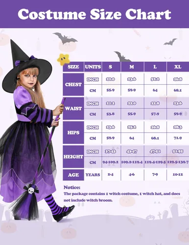 Vista 6 de Sarfel Disfraz de bruja para niñas, disfraz de bruja para niñas, disfraz de Halloween para niñas, disfraz de bruja para niñas
