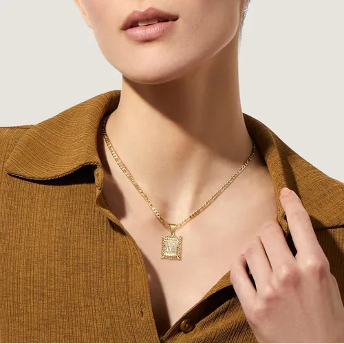 Vista 3 de KissYan Initial Letter Pendant Necklace for Mens Womens, 18K Gold Plated Square Capital Monogram Necklace Alhpabets from A-Z Figaro Chain Necklace