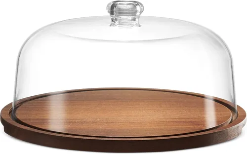 Vista 8 de Godinger - Soporte para tartas, plato para servir tartas con cúpula, madera de acacia y tapa acrílica a prueba de roturas