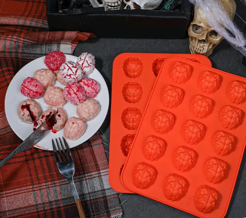 Vista 7 de Webake Brain - Molde de chocolate para Halloween, tamaño bocado, 15 cavidades para Halloween, chocolate, dulces, gelatina, cupcake, golosinas