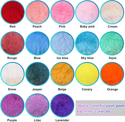 Vista 2 de BQTQ 36 pompones de piel sintética con lazo elástico, pompones de piel sintética de conejo para sombreros, zapatos, bufandas, guantes, bolsas