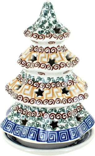 Vista 5 de Cerámica polaca Blue Rose – Luminaria de árbol de Navidad mediano Blue Alyce – 7 pulgadas de alto – Portavelas de cerámica polaca pintado a mano