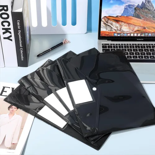 Vista 5 de Yeaqee 50 piezas de sobres de plástico sobres de polietileno carpetas de archivos con botón a presión carpetas transparentes para documentos