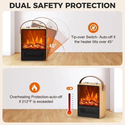Vista 5 de Riseon - Calefactor eléctrico de chimenea para uso en interiores, 1500 W/750 W, calefactor de espacio con llama LED 3D, protección de doble