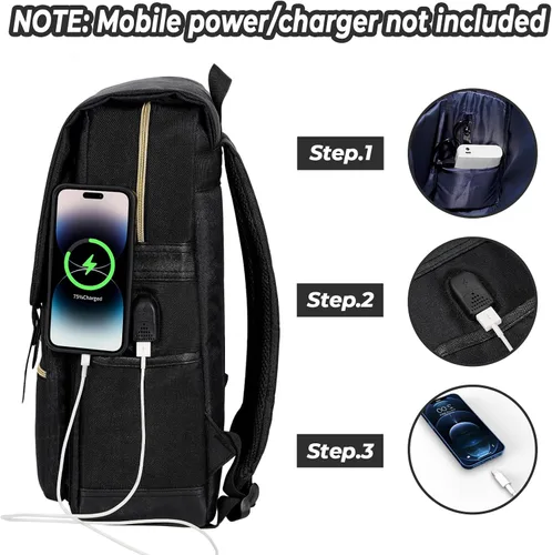 Vista 3 de Ronyes - Mochila vintage para laptop para mujeres y hombres, de 15.6 pulgadas, mochila casual de día con puerto de carga USB para trabajo