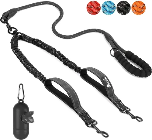 Vista 14 de SlowTon Correa doble para dos perros – Correa para perro sin enredos, correa giratoria de 360° reflectante doble para perro con dos asas acolchadas