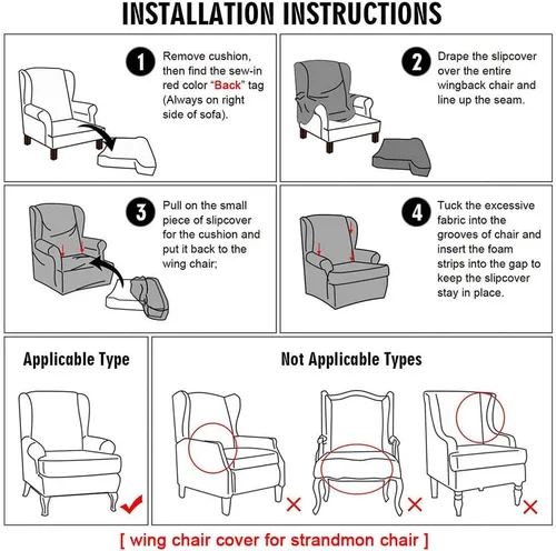 Vista 7 de Fundas para silla Wingback, 2 piezas, fundas elásticas para sillón de ala de color sólido con parte inferior elástica, protector de muebles