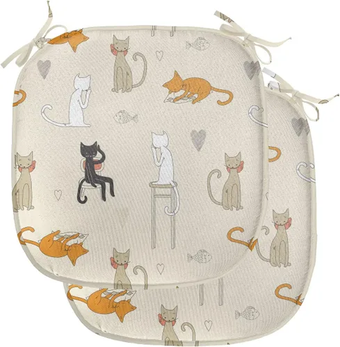 Vista 62 de Lunarable Cojín de asiento para silla de café, siluetas de taza de café expreso con frijoles fuente de cafeína, ilustración de bebidas gourmet