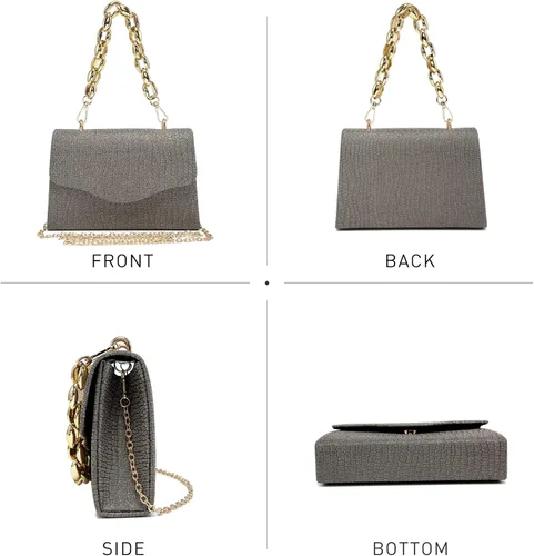 Vista 3 de Bolso de noche con purpurina brillante para mujer, bolso de mano con asa superior para boda, fiesta, graduación, cóctel nupcial