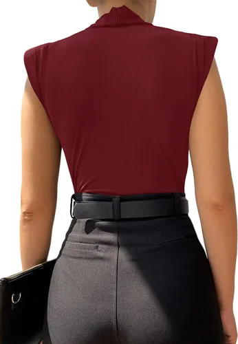 Vista 83 de LYANER Leotardo sin mangas fruncido con cuello en V para mujer
