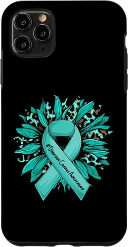 Vista 13 de Leopard Sunflower Teal Ribbon Ovarian Cancer Awareness Case for iPhone 16