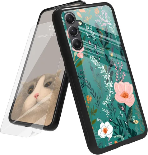 Vista 43 de Funda para Samsung Galaxy A12 5G con protector de pantalla, parte trasera de vidrio templado + TPU de silicona suave que absorbe los golpes
