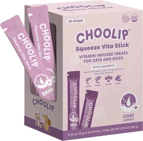 Vista 11 de Choolip Golosinas Vita Stick para lamer para gatos y perros, paquete de variedad de apoyo cerebral de 49 unidades, pollo y atún con DHA, CoQ10