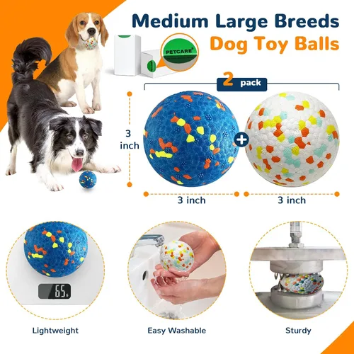 Vista 6 de Petcare Paquete de 2 pelotas para perros, juguetes para masticadores agresivos, pelotas de tenis indestructibles para perros medianos y grandes