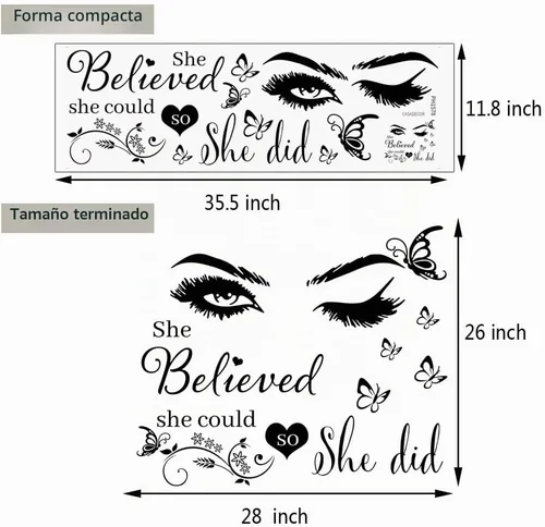 Vista 7 de Adhesivo de pared de vinilo con texto en inglés "She Believed She Could So She Did", calcomanías de pared de mariposa para dormitorio, sala
