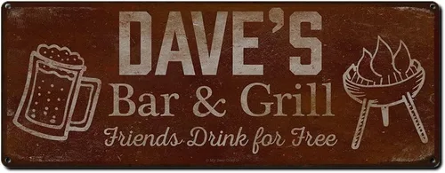 Vista 34 de Adam's Bar and Grill Friends Drink for Free, cartel de aluminio de 5.75 x 15.5 pulgadas, accesorios personalizados para bar y decoración de pared