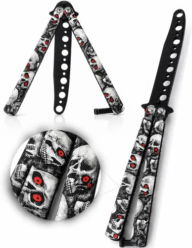 Vista 10 de Rainbow - Cuchillo de mariposa de práctica de 8.2 pulgadas con hoja embotada, cuchillo de mariposa de entrenamiento de metal con asas fuertes