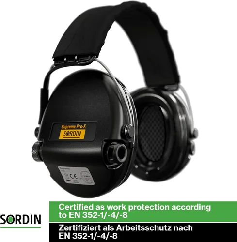Vista 6 de Sordin Pro-X Ear Muffs - Active and Electronic Ear Defenders w/Textile Band - Gel Pads - Earmuffs for Hunting & Shooting Negro