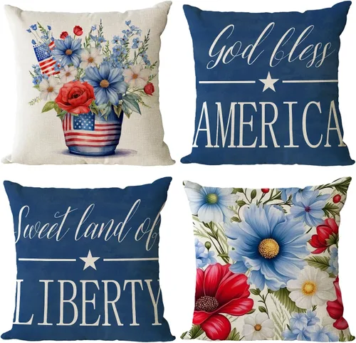 Vista 7 de YeeJu Juego de 4 fundas de almohada patrióticas de 12 x 12 pulgadas, fundas de almohada para el 4 de julio, fundas de almohada para decoración