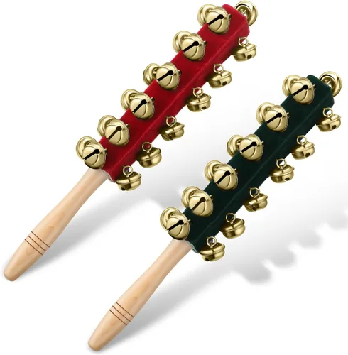 Vista 8 de Cindeer 2 Piezas Cascabeles de Trineo de Mano de Navidad Mango de Madera Cascabel Instrumentos Musicales Sonajero Instrumento de Percusión Musical