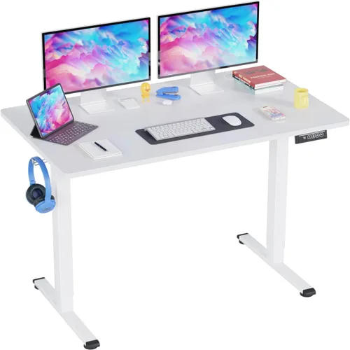 Vista 8 de PayLessHere Escritorio eléctrico de pie de 40 pulgadas con gran espacio y soporte para auriculares, escritorio de oficina con elevación eléctrica