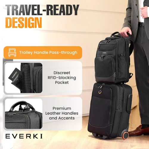 Vista 7 de EVERKI Onyx Mochila para portátil de negocios – Bolso de cuero balístico y nylon duradero, diseño apto para viajes, espacio dedicado para portátiles