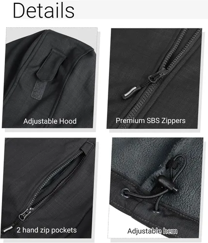 Vista 5 de Outdoor Ventures Chaqueta Softshell para mujer con capucha extraíble, cortavientos aislada, abrigo impermeable con forro polar cálido