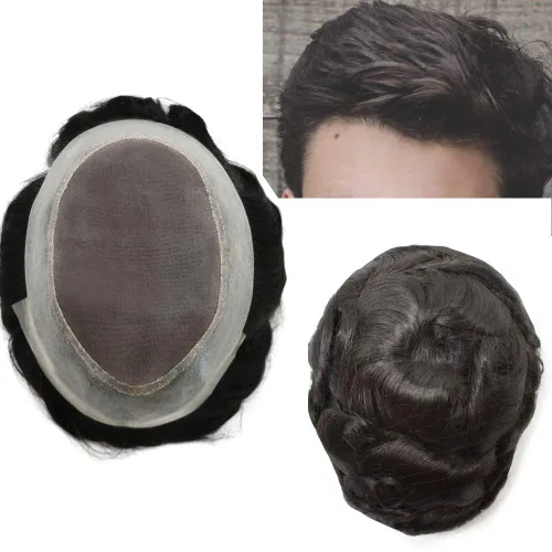 Vista 11 de Toupee - Pieza de pelo para hombre, 100% atada a mano, sistema de unidades de repuesto de cabello humano Remy europeo para hombres, duradero, fino