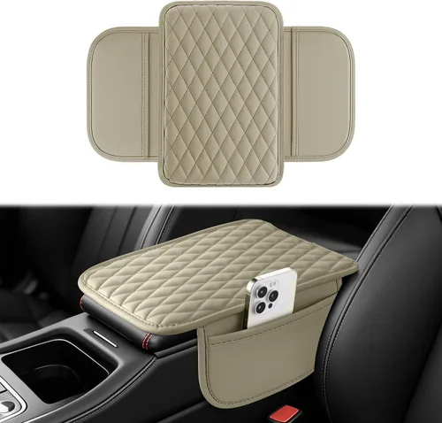 Vista 20 de Amiss Funda para consola central de automóvil, cojín de reposabrazos de automóvil de cuero mejorado con 2 bolsillos de almacenamiento, almohadilla
