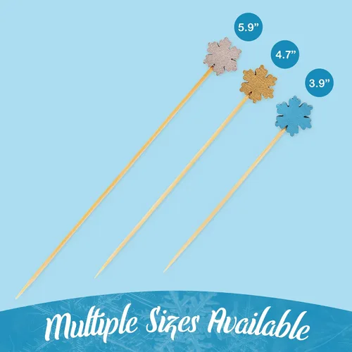 Vista 5 de BambooMN - Pinchos de bambú con copos de nieve para aperitivos y postres y cócteles - 3.9" (10 cm) - Azul, Blanco, Oro, Plata - 100 piezas