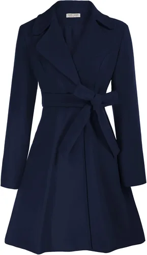 Vista 10 de Kate Kasin Mujeres Abrigo de Lana con Línea Evasé, Abrigo de Vestir con Cinturón, Cuello con Muesca, Capa de Otoño e Invierno Negro